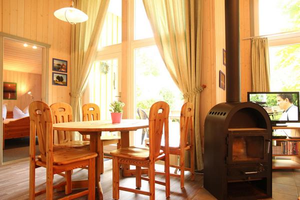 Haus98 Ferienhaus Mirow Ostsee Kamin Ofen im Wohnzimmer
